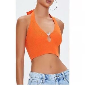 Forever 21 Vibrant Orange Halter Crop Top